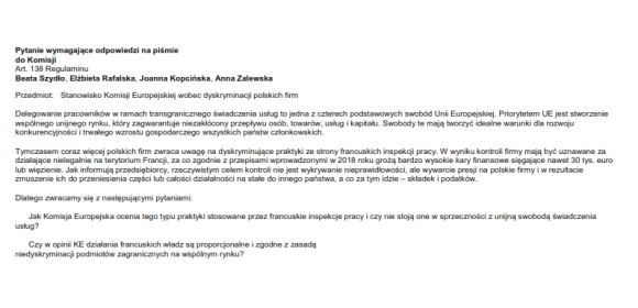 Europosłanki PiS pytają KE o dyskryminację polskich firm we Francji